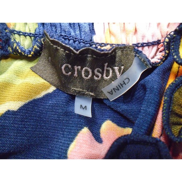 NWT CROSBY WOMENS SMOCKED HALTER TANK TOP NAVY HIBISCUS MEDIUM - Picture 4 of 7